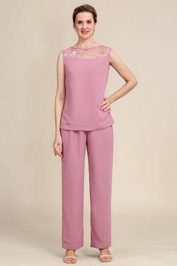 Blush Long Sleeves 3 Piece Mother of the Bride Pant Suits