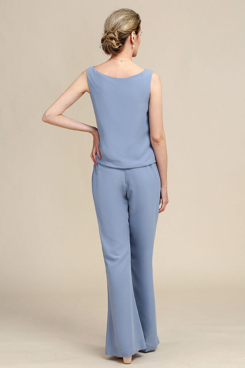 Load image into Gallery viewer, Grey Blue Long Sleeves 3 Piece Mother of the Bride Pant Suits