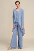 Load image into Gallery viewer, Grey Blue Long Sleeves 3 Piece Mother of the Bride Pant Suits