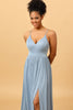 Load image into Gallery viewer, Dusty Blue A-Line Long Chiffon Bridesmaid Dress with Slit