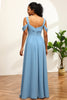 Load image into Gallery viewer, Steel Blue Cold Shoulder Chiffon Bridesmaid Dress