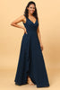 Load image into Gallery viewer, Navy V-Neck Chiffon Bridesmaid Dress with Ruffles