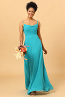 Load image into Gallery viewer, Jade Sheath Spaghetti Straps Long Chiffon Bridesmaid Dress