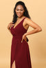Load image into Gallery viewer, Burgundy Wrap Chiffon Bridesmaid Dress with Slit