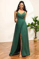 Load image into Gallery viewer, Dark Green Spaghetti Straps Bridesmaid Dress With Lace