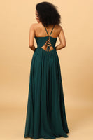Load image into Gallery viewer, Pine A Line Lace-Up Back Chiffon Bridesmaid Dress with Slit