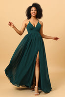 Load image into Gallery viewer, Pine A Line Lace-Up Back Chiffon Bridesmaid Dress with Slit