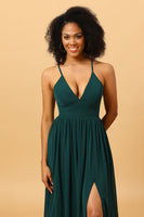 Load image into Gallery viewer, Pine A Line Lace-Up Back Chiffon Bridesmaid Dress with Slit
