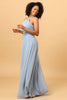 Load image into Gallery viewer, Dusty Blue Sheath Halter Open Back Long Chiffon Bridesmaid Dress