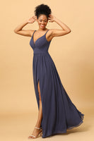 Load image into Gallery viewer, Twilight Ruched Long Chiffon Bridesmaid Dress with Slit