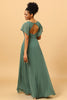 Load image into Gallery viewer, Eucalyptus A Line V-Neck Ruched Long Chiffon Bridesmaid Dress with Slit