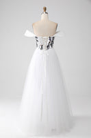 Load image into Gallery viewer, White A-Line Off the Shoulder Long Corset Prom Dress