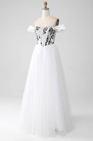 Load image into Gallery viewer, White A-Line Off the Shoulder Long Corset Prom Dress