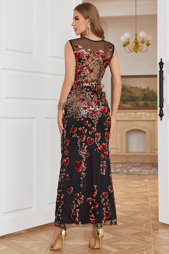 Sheath Round Neck Dark Green Beaded Prom Dress