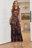 Load image into Gallery viewer, Sheath Round Neck Dark Green Beaded Prom Dress