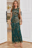 Load image into Gallery viewer, Sheath Round Neck Dark Green Beaded Prom Dress