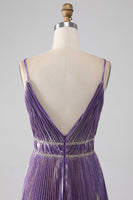 Load image into Gallery viewer, Glitter Purple A-Line Spaghetti Straps Pleated Prom Dress