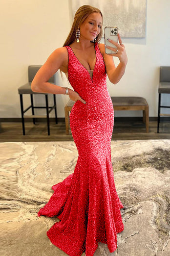 Purple Deep V Neck Mermaid Prom Dress