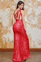 Load image into Gallery viewer, Glitter Black Mermaid One Shoulder Sequins Prom Dress With Slit