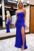 Load image into Gallery viewer, Sequins Spaghetti Straps Sheath Burgundy Prom Dress with Slit