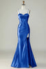 Load image into Gallery viewer, Orange Mermaid Spaghetti Straps Long Corset Prom Dress With Slit