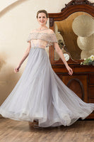 Load image into Gallery viewer, Grey Tulle A Line Beaded Glitter Mother of Bride Dress