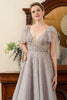 Load image into Gallery viewer, Grey A Line Beading Glitter Mother of Bride Dress