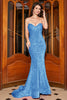 Load image into Gallery viewer, Sparkly Mermaid Sweetheart Sweep Train Black Prom Dress With Sequins