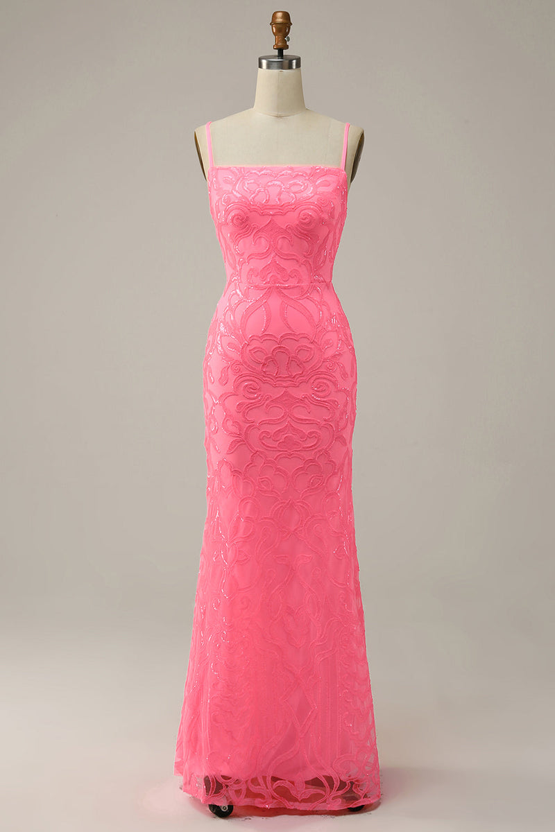 Load image into Gallery viewer, Blush Spaghetti Straps Sequins Mermaid Prom Dress