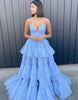 Load image into Gallery viewer, Red Tulle Spaghetti Straps Long Prom Dress