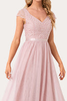 Load image into Gallery viewer, Sparkly Blush Beaded Long Tulle Prom Dress