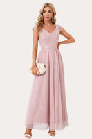 Load image into Gallery viewer, Sparkly Blush Beaded Long Tulle Prom Dress