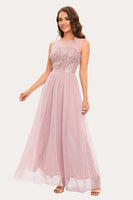 Load image into Gallery viewer, Sparkly Blush Beaded Long Tulle Prom Dress