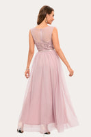 Load image into Gallery viewer, Sparkly Blush Beaded Long Tulle Prom Dress
