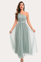 Load image into Gallery viewer, Sparkly Sage Beaded Long Tulle Prom Dress