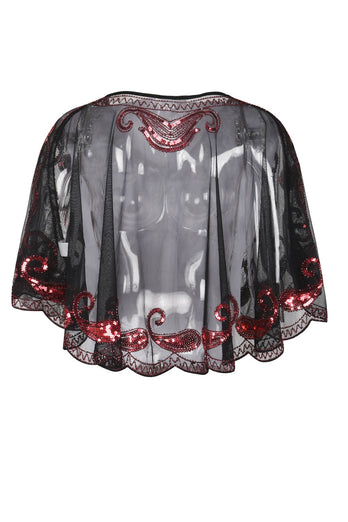 Black Sequin 1920s Batwing Shawl