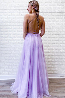 Light Purple Tulle Prom Dress with Lace