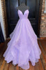 Load image into Gallery viewer, Glitter Lilac Spaghetti Straps Prom Dress