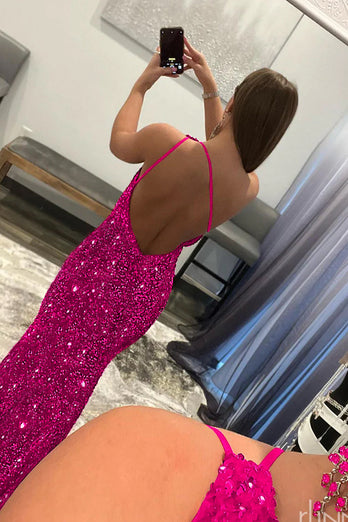 Coral Sequins Mermaid Long Prom Dress