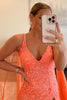 Load image into Gallery viewer, Orange Watteau Train Sequins Long Prom Dress