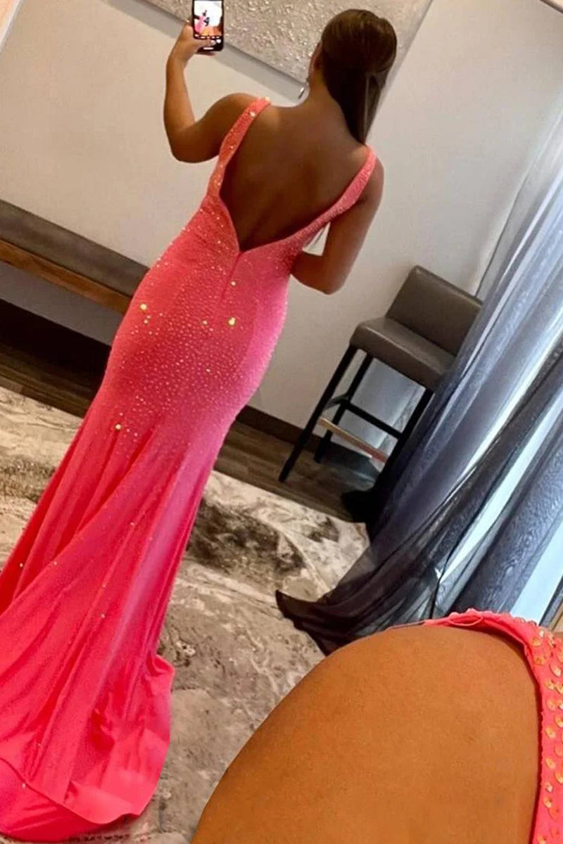 Load image into Gallery viewer, Mermaid Deep V Neck Royal Blue Long Prom Dress with Beading