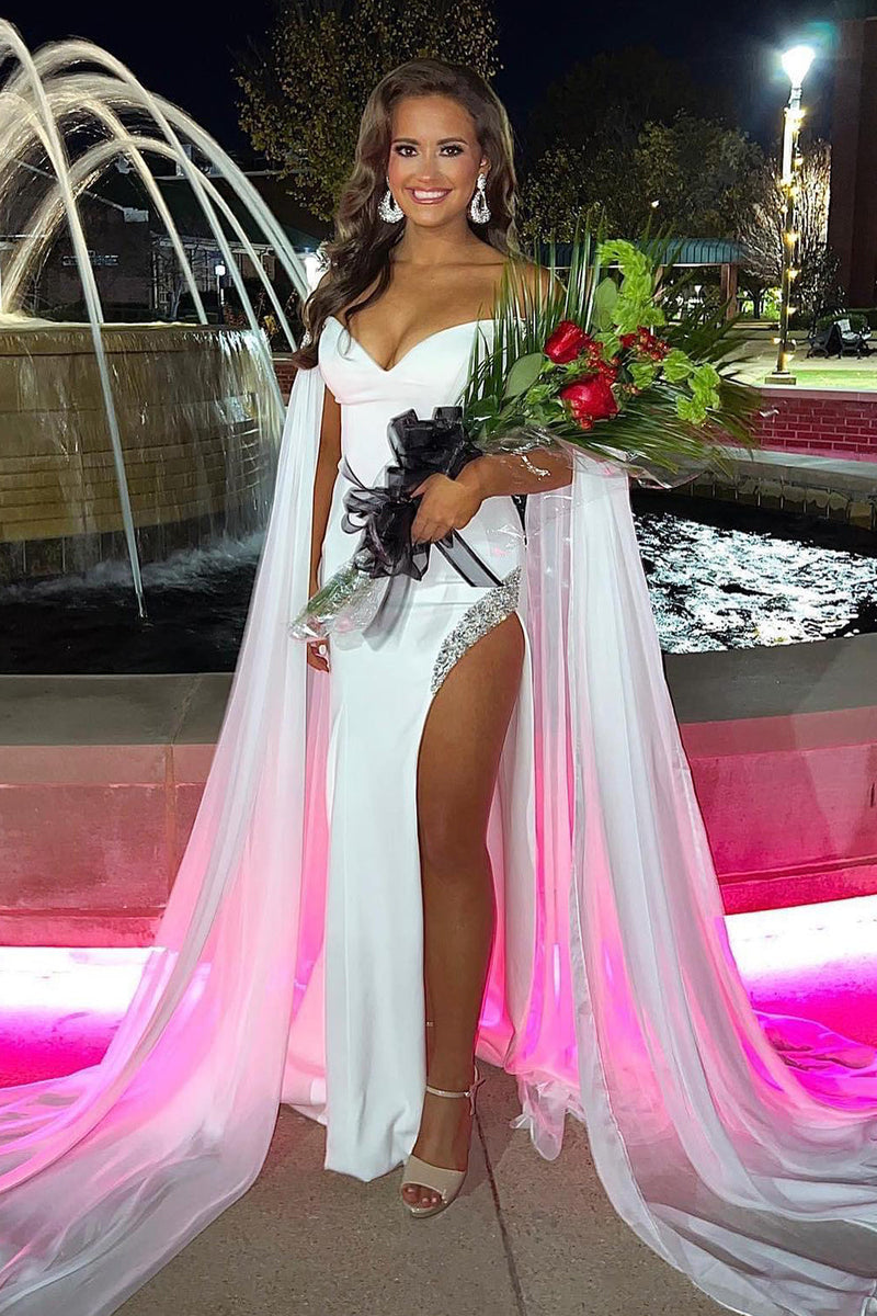 Load image into Gallery viewer, A Line Off the Shoulder Blue Long Prom Dress with Slit