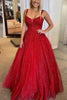 Load image into Gallery viewer, Red A-line Backless Glitter Prom Dress