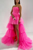 Load image into Gallery viewer, Stylish High Low Strapless Fuchsia Prom Dress with Ruffles