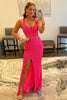 Load image into Gallery viewer, Fuchsia Sequins Criss Cross Straps Prom Dress