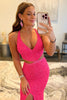 Load image into Gallery viewer, Fuchsia Sequins Criss Cross Straps Prom Dress