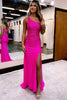 Load image into Gallery viewer, Sheath One Shoulder Red Long Prom Dress with Beading