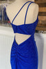Load image into Gallery viewer, Sheath One Shoulder Fuchsia Long Prom Dress with Beading