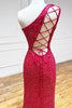 Load image into Gallery viewer, Sheath One Shoulder White Sequins Long Prom Dress with Split Front