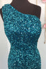 Load image into Gallery viewer, Sheath One Shoulder White Sequins Long Prom Dress with Split Front